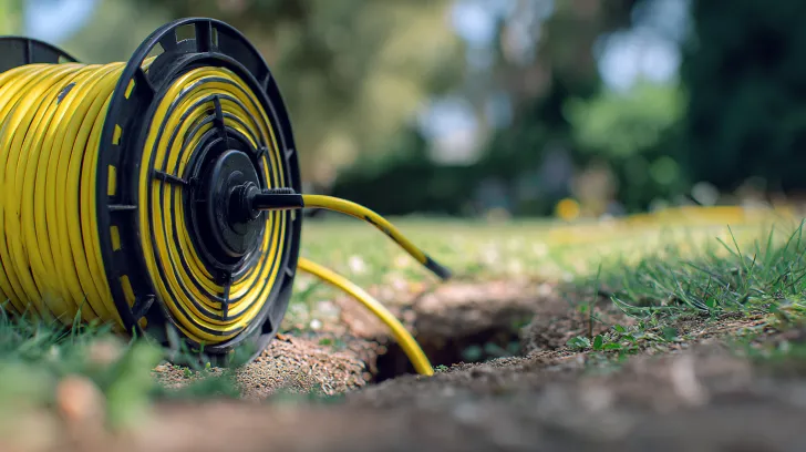 A sewer inspection camera push-reel with its cable feeding into a cleanout